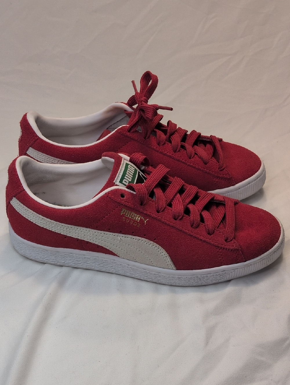 Puma Red Suede Low-Top Sneakers with White Stripe
